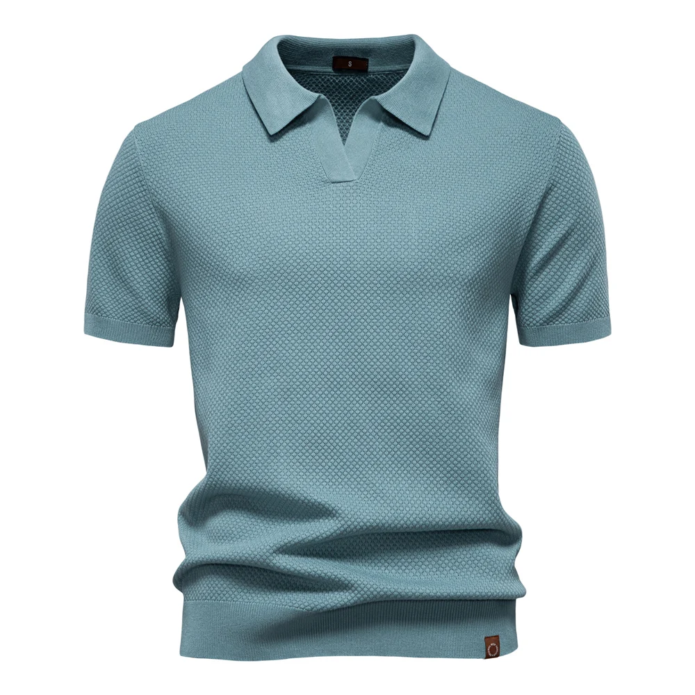AIOPESON Men's Summer Breathable Polo Shirt Short Sleeve Solid Color Casual Polo Shirts for Men Lightweight Stretch Polo 