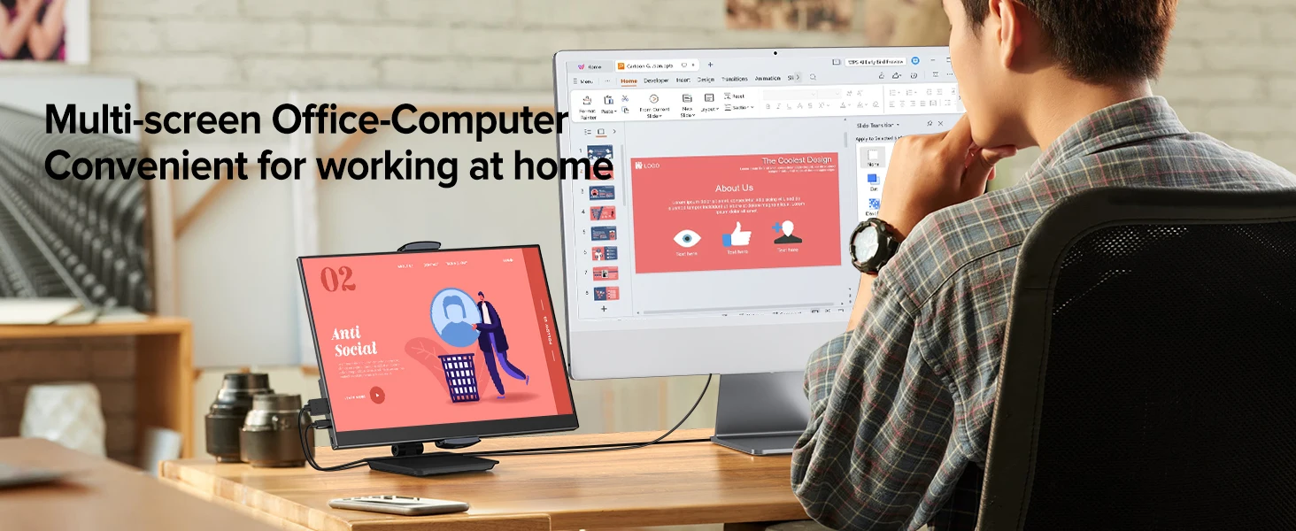 UPERFECT 14" 2K Portable Monitor 2160*1440 QHD External Display with Dual Speakers HDR FreeSync Second Screen for Laptop PC
