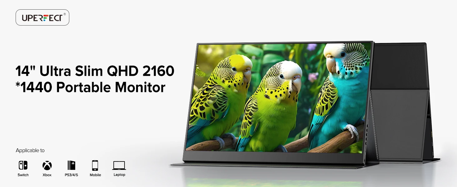 UPERFECT 14" 2K Portable Monitor 2160*1440 QHD External Display with Dual Speakers HDR FreeSync Second Screen for Laptop PC