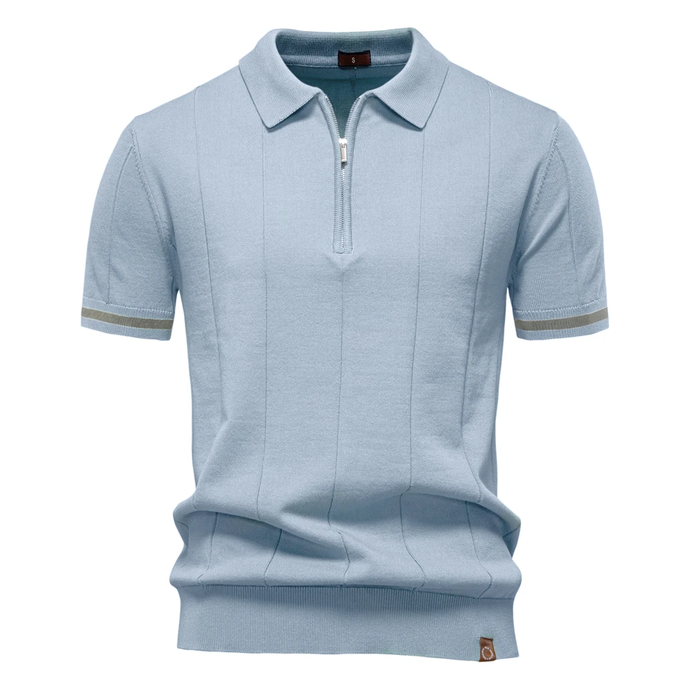 AIOPESON Men's Solid Color Sport Zipper Polo Shirt Athletic Social Polo Shirts for Men Office Slim Fit Polo