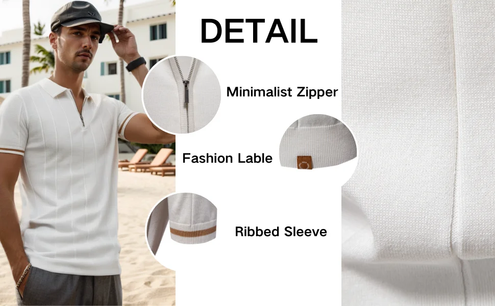 AIOPESON Men's Solid Color Sport Zipper Polo Shirt Athletic Social Polo Shirts for Men Office Slim Fit Polo
