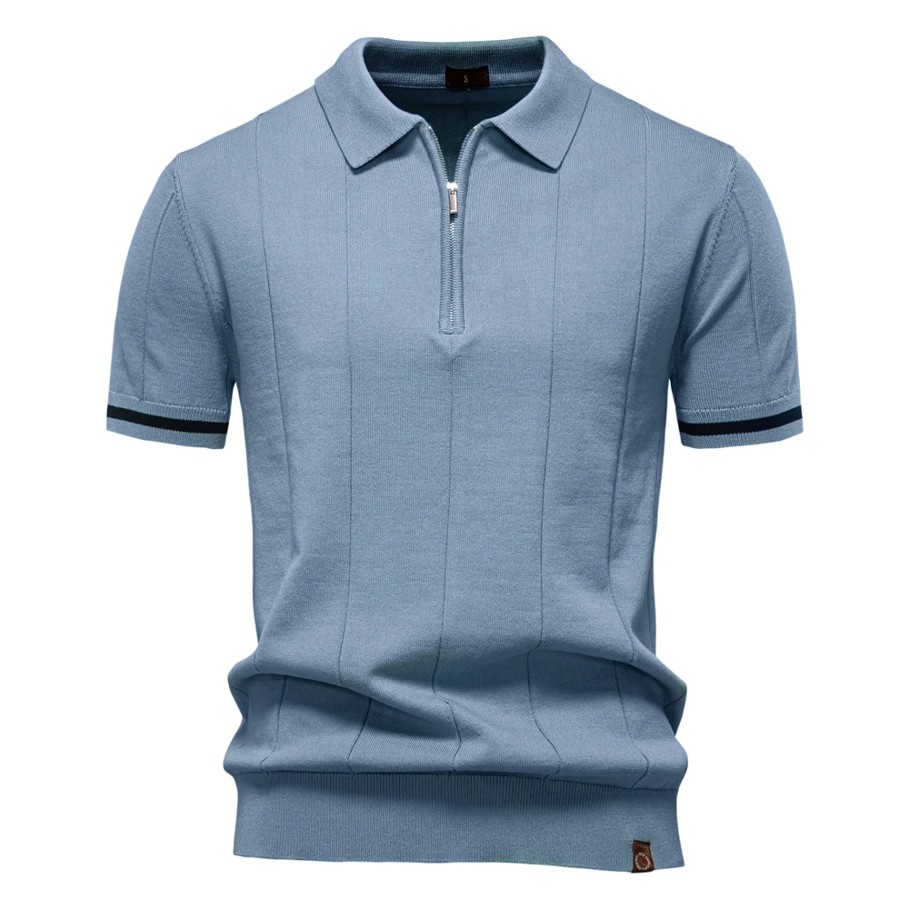 AIOPESON Men's Solid Color Sport Zipper Polo Shirt Athletic Social Polo Shirts for Men Office Slim Fit Polo