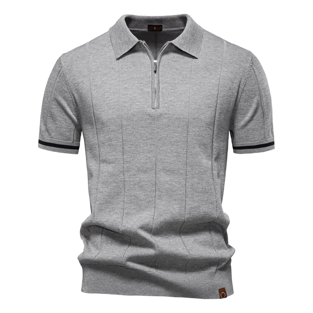 AIOPESON Men's Solid Color Sport Zipper Polo Shirt Athletic Social Polo Shirts for Men Office Slim Fit Polo