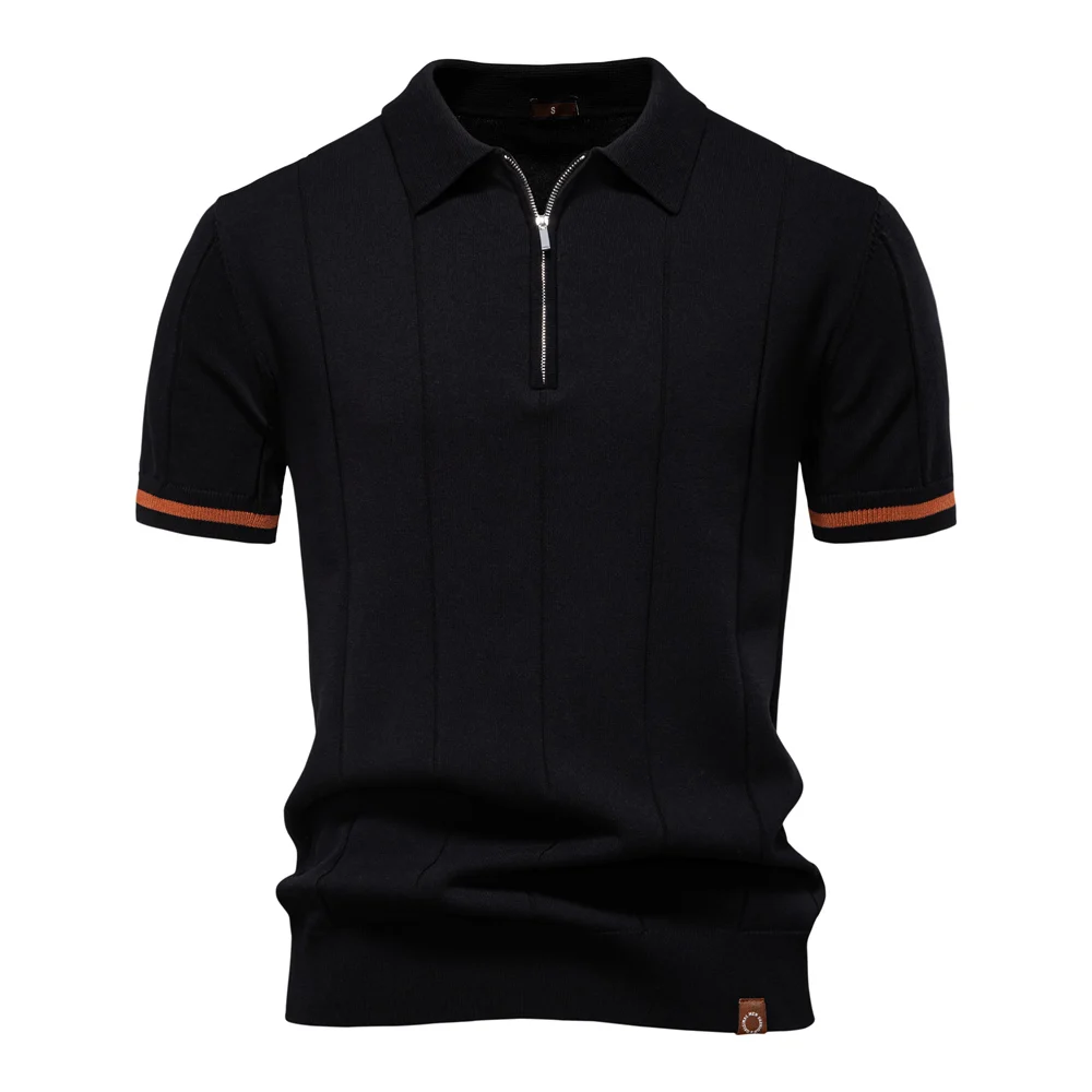 AIOPESON Men's Solid Color Sport Zipper Polo Shirt Athletic Social Polo Shirts for Men Office Slim Fit Polo