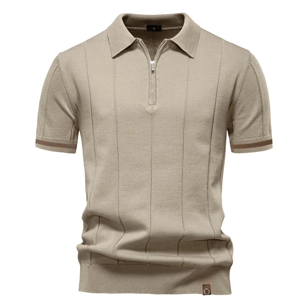 AIOPESON Men's Solid Color Sport Zipper Polo Shirt Athletic Social Polo Shirts for Men Office Slim Fit Polo