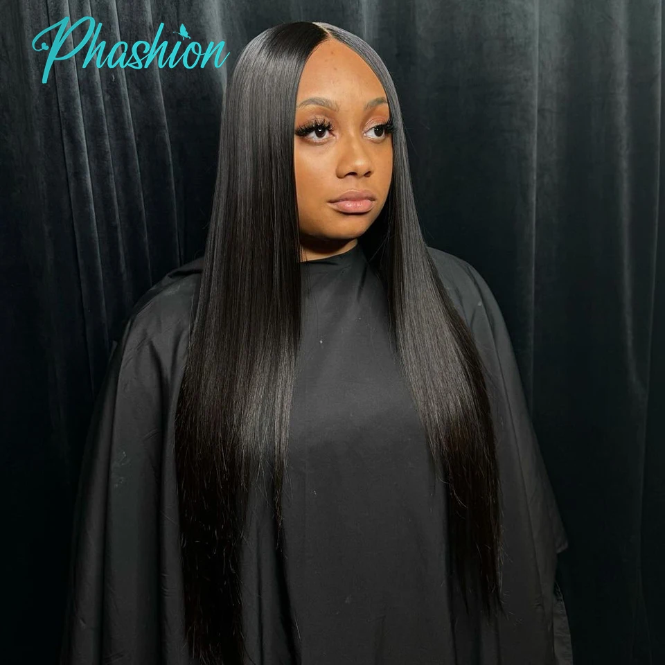 Phashion 24 26 Inch 5x5 4x4 Straight Lace Closure Only Pre Plucked Long Full Swiss Transparent Lace 100% Remy Human Hair On Sale