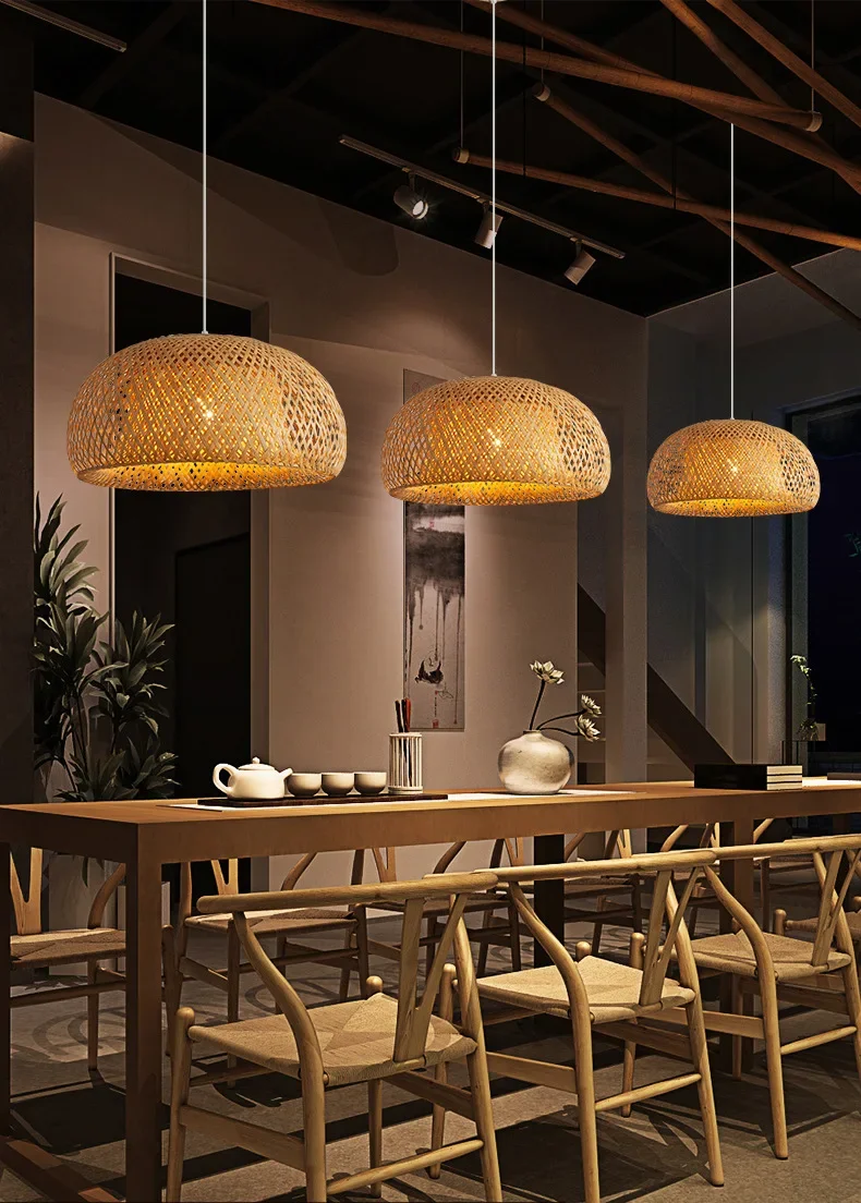 Bamboo Lantern 26cm Pendant Lamp Natural Rattan Wicker E27 LED Chandeliers Hand-Woven Lampshades Lighting Fixture Hanging Light