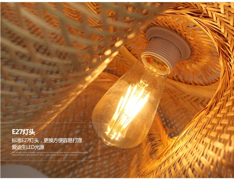 Retro Hand Woven Bamboo Chandelier Chinese Style Droplight Hotel Bedroom Living Room Art Decor Hanging Lamp Indoor Pendant Light