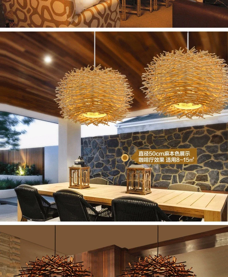Retro Hand Woven Bamboo Chandelier Chinese Style Droplight Hotel Bedroom Living Room Art Decor Hanging Lamp Indoor Pendant Light