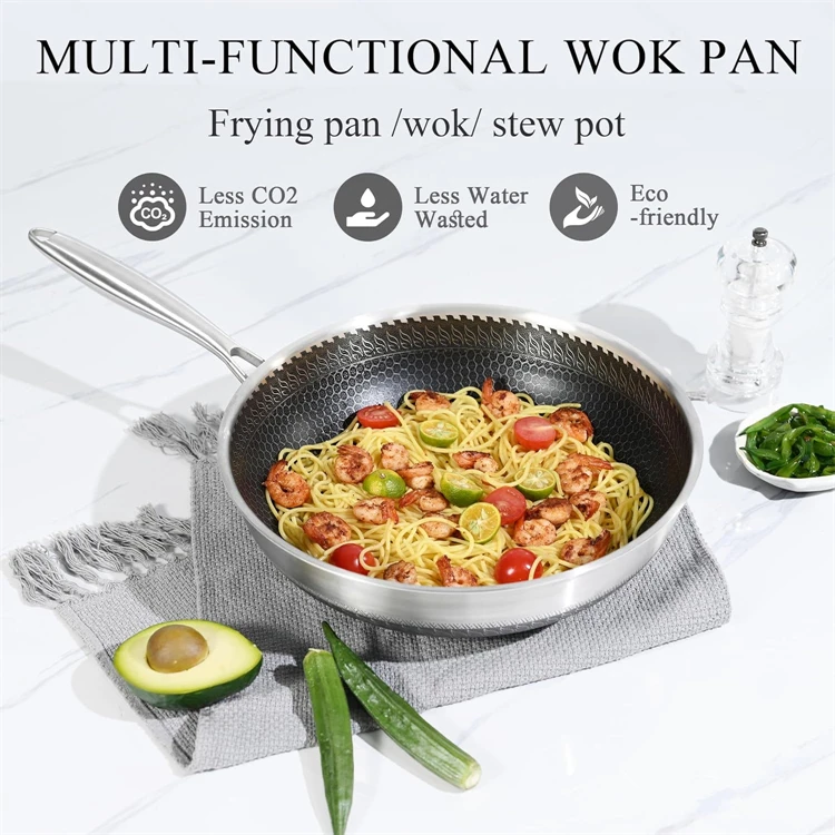 28 30 cm Wok Pan Hybrid Nonstick Frying Pan with Glass Lid Non-toxic 316 Stainless Steel Sauté Pan Skillet Deep Woks Pan JT559