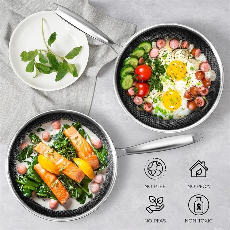 28 30 cm Wok Pan Hybrid Nonstick Frying Pan with Glass Lid Non-toxic 316 Stainless Steel Sauté Pan Skillet Deep Woks Pan JT559