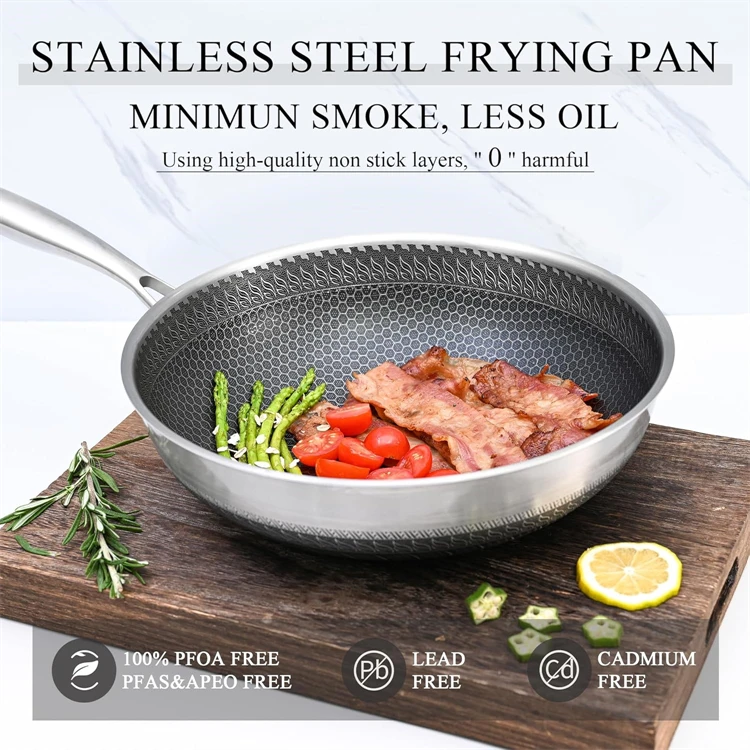 28 30 cm Wok Pan Hybrid Nonstick Frying Pan with Glass Lid Non-toxic 316 Stainless Steel Sauté Pan Skillet Deep Woks Pan JT559