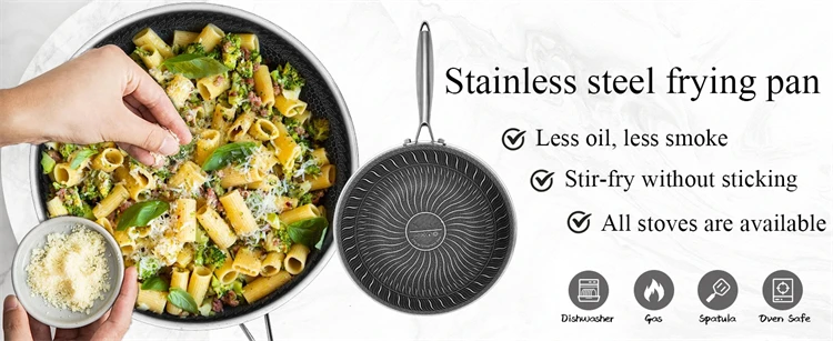 28 30 cm Wok Pan Hybrid Nonstick Frying Pan with Glass Lid Non-toxic 316 Stainless Steel Sauté Pan Skillet Deep Woks Pan JT559