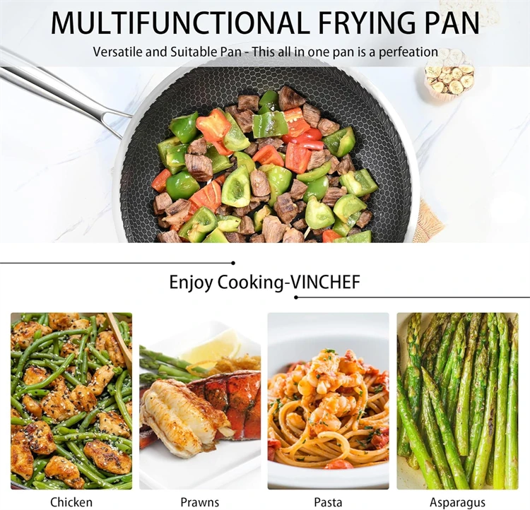 28 30 cm Wok Pan Hybrid Nonstick Frying Pan with Glass Lid Non-toxic 316 Stainless Steel Sauté Pan Skillet Deep Woks Pan JT559