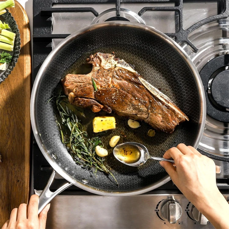 20 24 28cm Nonstick Frying Pan Stainless Steel Cooking Skillet PFOA Free Hybrid Frying Pan Kitchen Fry Pan Dishwasher Safe JT562