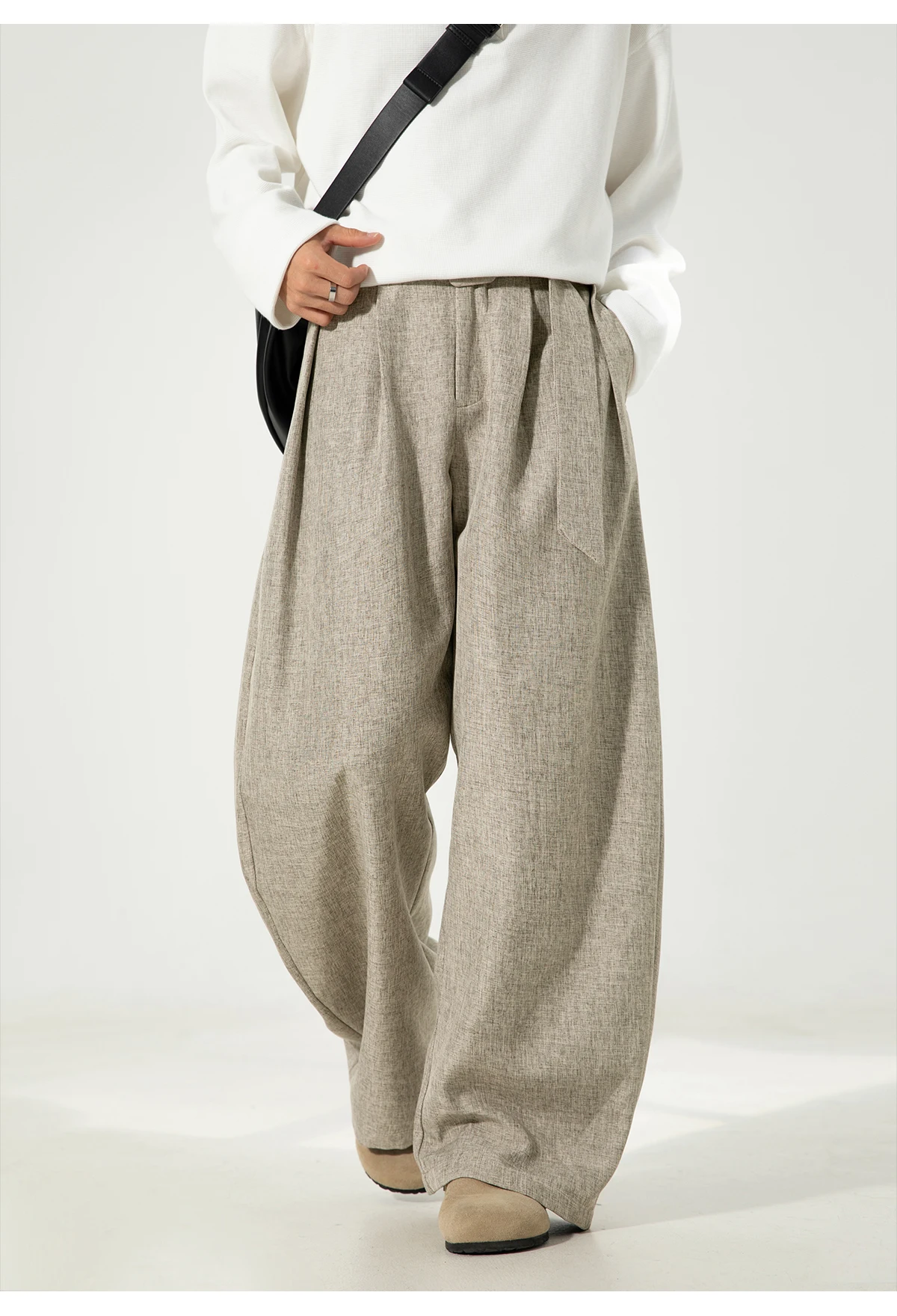 HANGLU 2025 Men's 3D Pleated Trousers J-Cut Drape Wide Leg Old Money Style Belted Formal Casual Slim Fit Pants