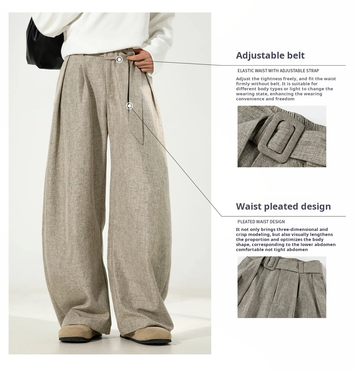 HANGLU 2025 Men's 3D Pleated Trousers J-Cut Drape Wide Leg Old Money Style Belted Formal Casual Slim Fit Pants