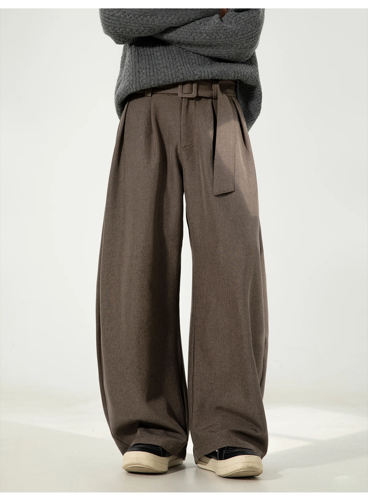HANGLU 2025 Men's 3D Pleated Trousers J-Cut Drape Wide Leg Old Money Style Belted Formal Casual Slim Fit Pants