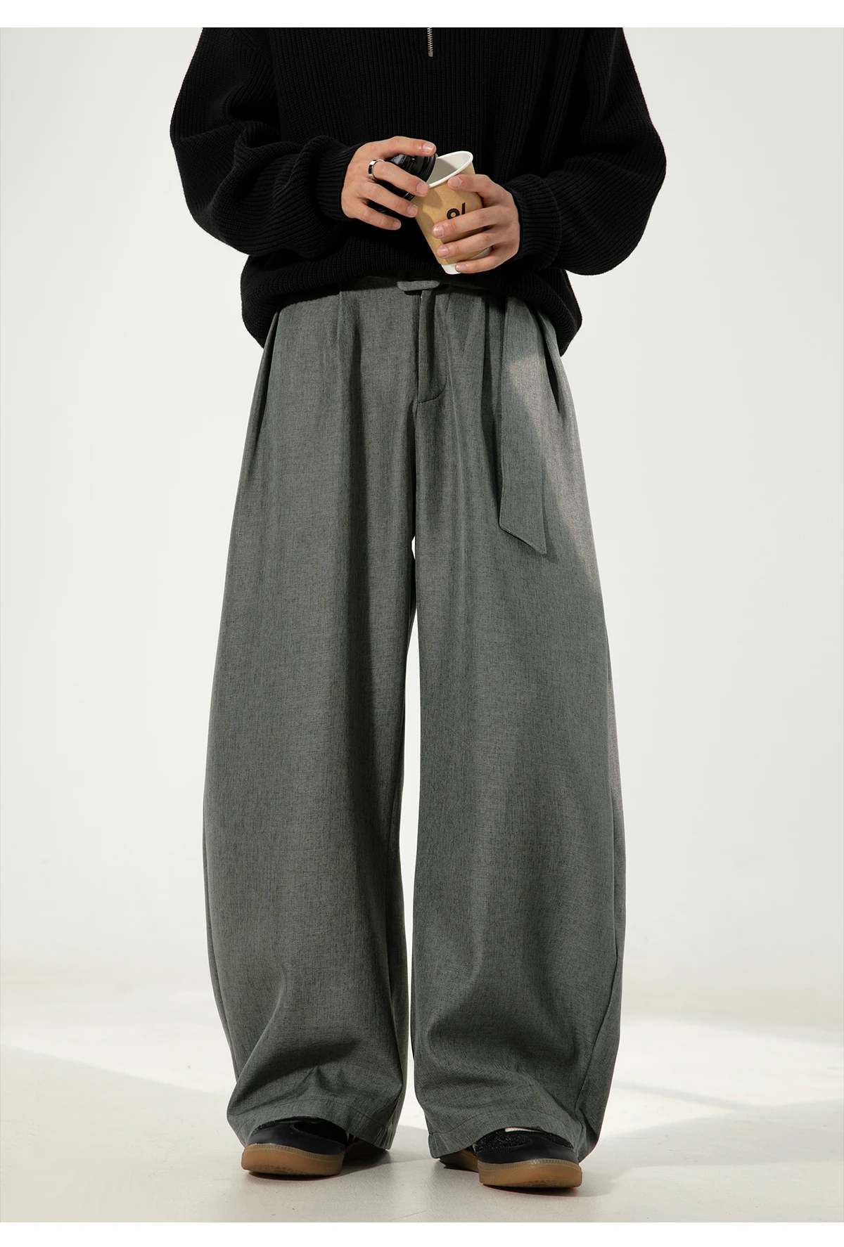 HANGLU 2025 Men's 3D Pleated Trousers J-Cut Drape Wide Leg Old Money Style Belted Formal Casual Slim Fit Pants