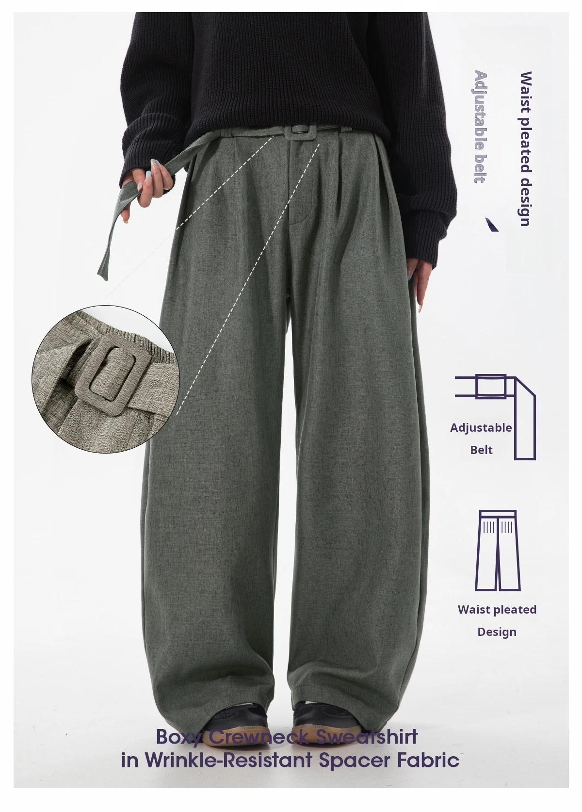 HANGLU 2025 Men's 3D Pleated Trousers J-Cut Drape Wide Leg Old Money Style Belted Formal Casual Slim Fit Pants
