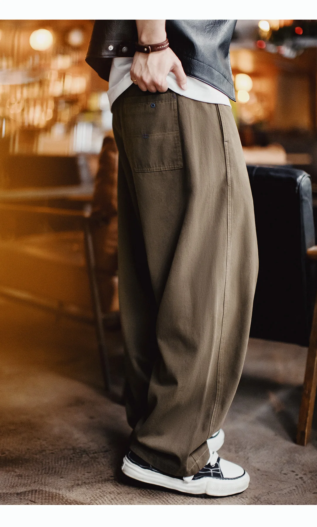 Maden Men's Heavyweight Khaki Workwear Pants Vintage Bootcut Wide Leg Trousers Baggy Fit Casual Streetwear American Retro