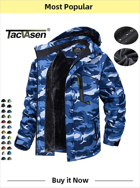TACVASEN Spring Winter Fleece Jacket With Hoodie Mens Hooded Fleece Jacket Full-Zip Up Outdoor Windproof Hooded Warm Work Coat
