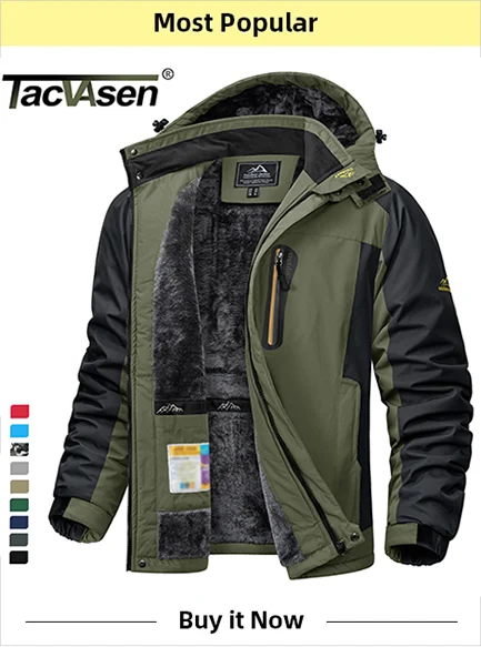 TACVASEN Spring Winter Fleece Jacket With Hoodie Mens Hooded Fleece Jacket Full-Zip Up Outdoor Windproof Hooded Warm Work Coat