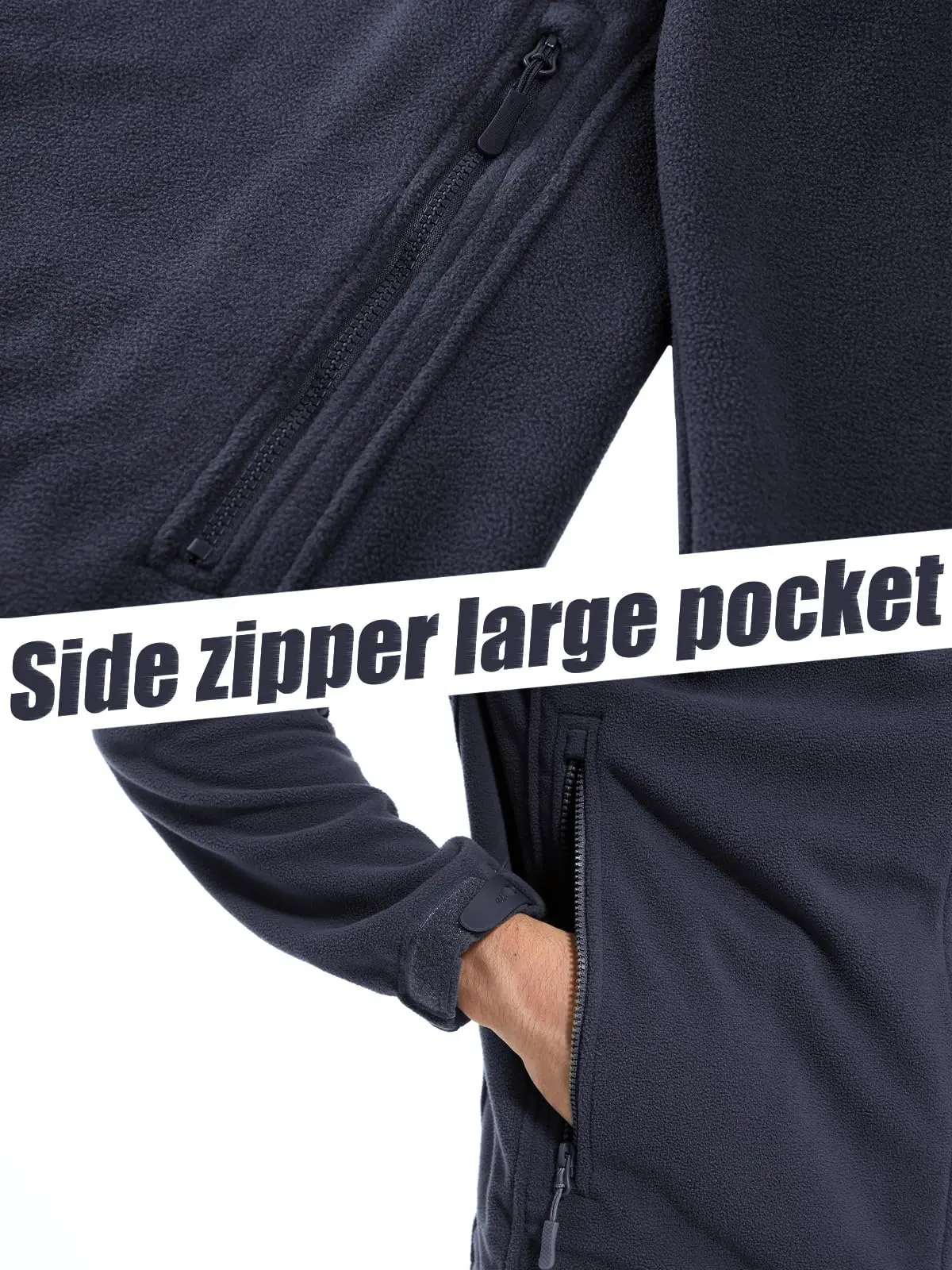 TACVASEN Spring Winter Fleece Jacket With Hoodie Mens Hooded Fleece Jacket Full-Zip Up Outdoor Windproof Hooded Warm Work Coat