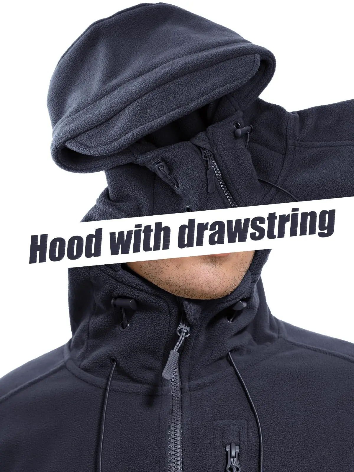 TACVASEN Spring Winter Fleece Jacket With Hoodie Mens Hooded Fleece Jacket Full-Zip Up Outdoor Windproof Hooded Warm Work Coat