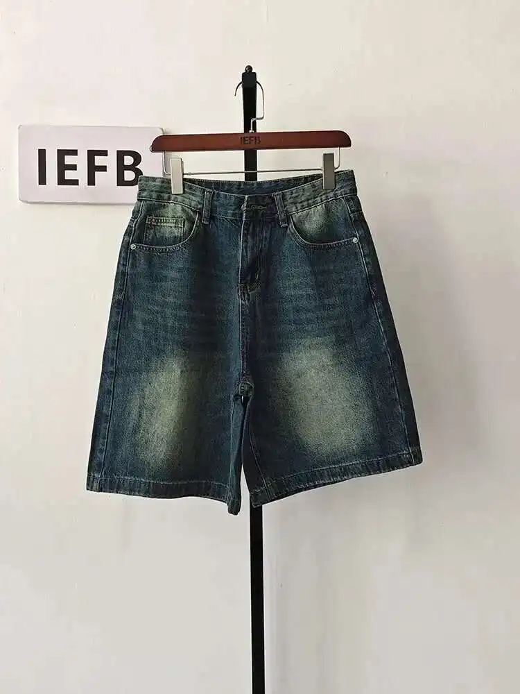 IEFB Summer Men's Casual Jeans Shorts Loose Mid High Waist Fashion Knee Lenght Denim Short Pants Vintage Male New Korean 9A8588