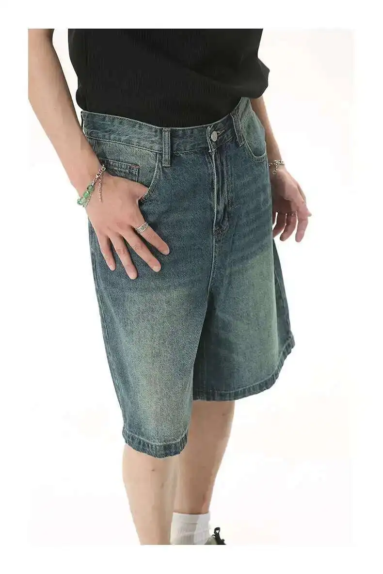 IEFB Summer Men's Casual Jeans Shorts Loose Mid High Waist Fashion Knee Lenght Denim Short Pants Vintage Male New Korean 9A8588