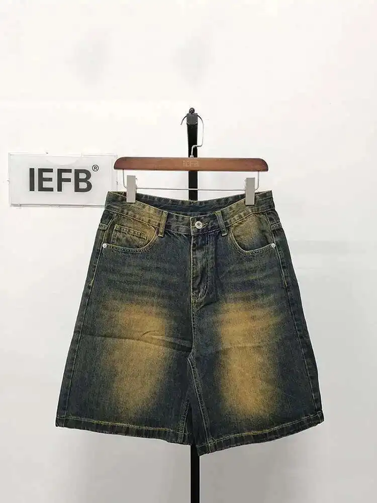 IEFB Summer Men's Casual Jeans Shorts Loose Mid High Waist Fashion Knee Lenght Denim Short Pants Vintage Male New Korean 9A8588