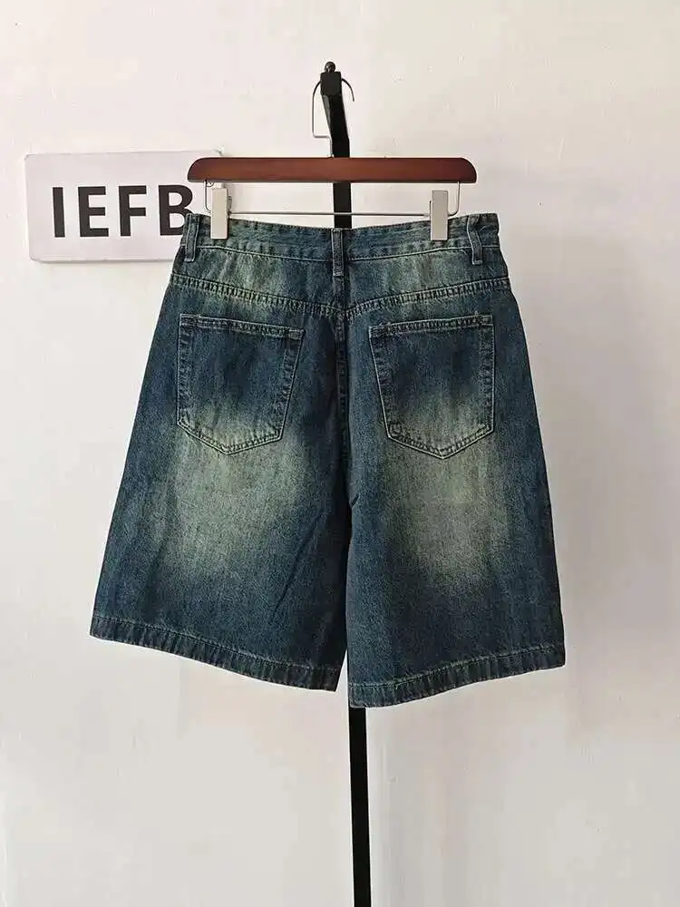 IEFB Summer Men's Casual Jeans Shorts Loose Mid High Waist Fashion Knee Lenght Denim Short Pants Vintage Male New Korean 9A8588