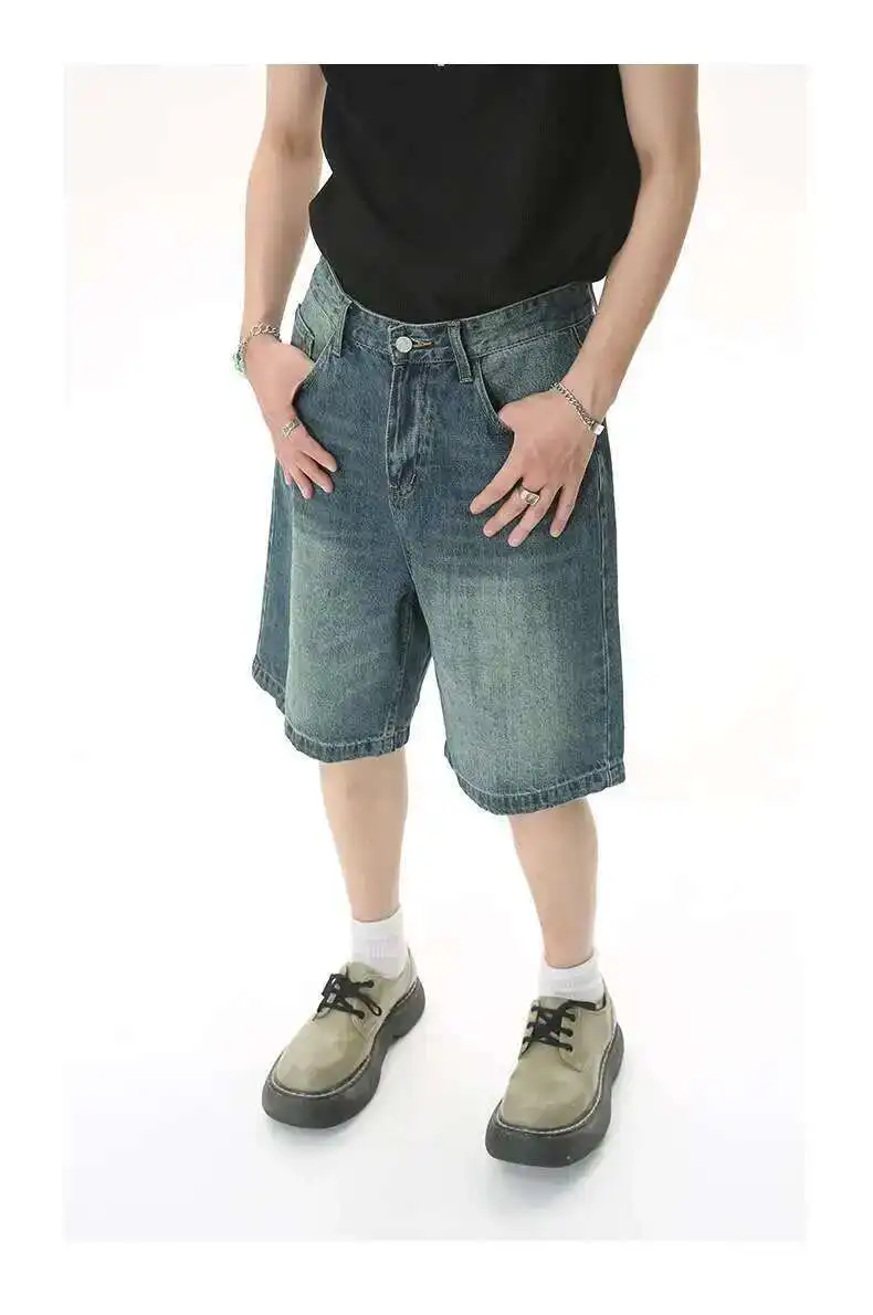 IEFB Summer Men's Casual Jeans Shorts Loose Mid High Waist Fashion Knee Lenght Denim Short Pants Vintage Male New Korean 9A8588