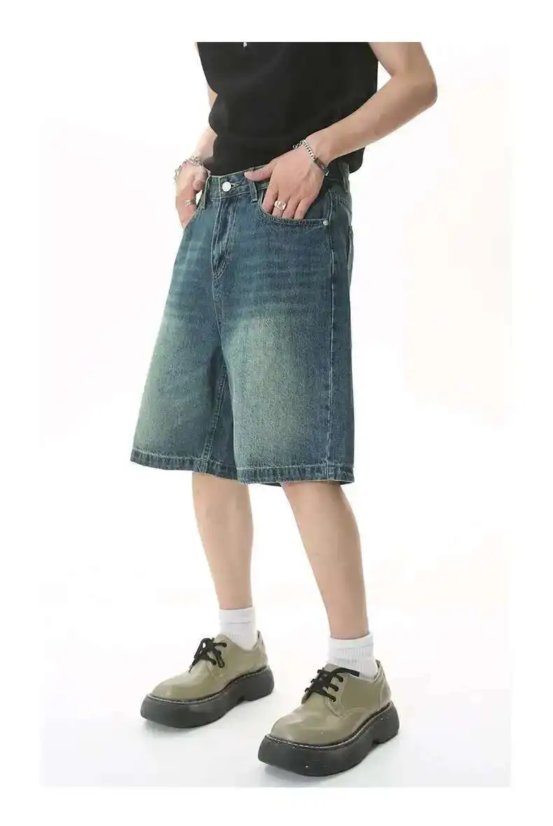 IEFB Summer Men's Casual Jeans Shorts Loose Mid High Waist Fashion Knee Lenght Denim Short Pants Vintage Male New Korean 9A8588