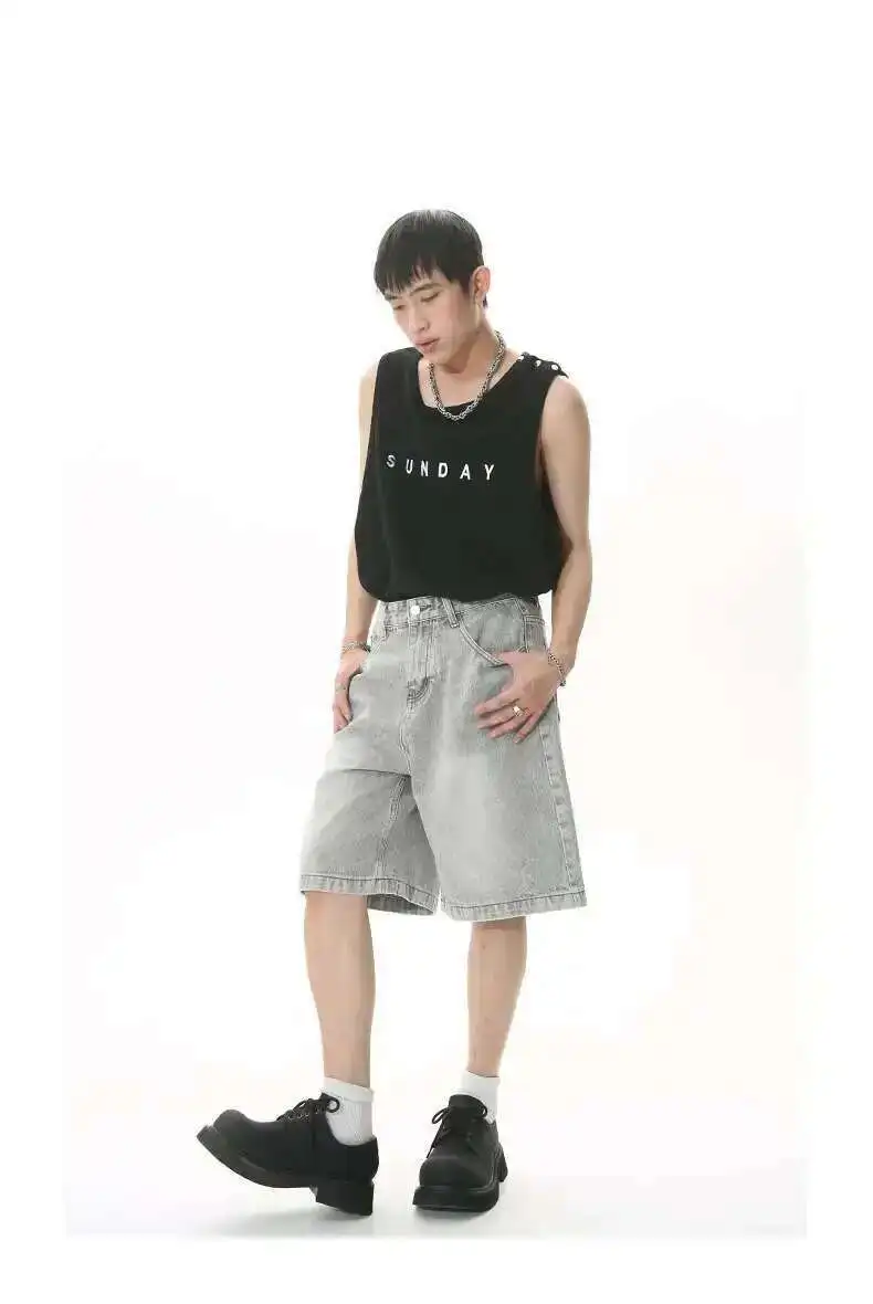 IEFB Summer Men's Casual Jeans Shorts Loose Mid High Waist Fashion Knee Lenght Denim Short Pants Vintage Male New Korean 9A8588