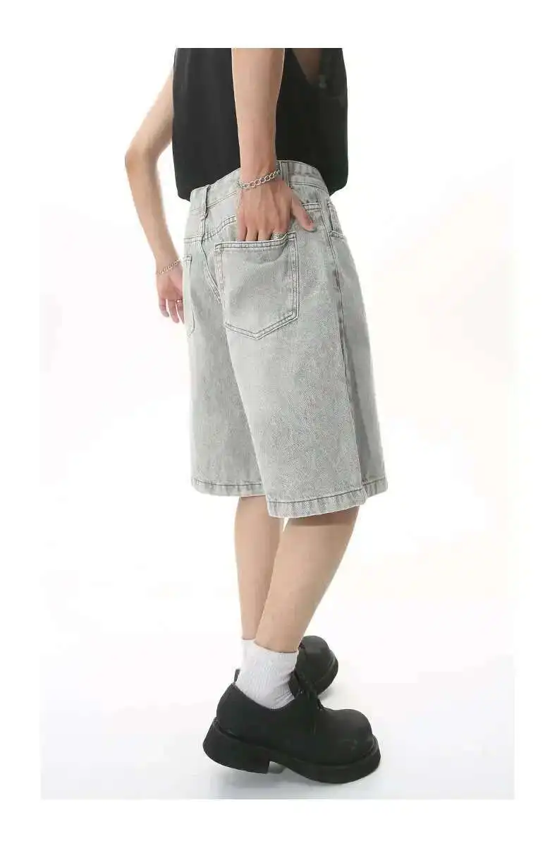 IEFB Summer Men's Casual Jeans Shorts Loose Mid High Waist Fashion Knee Lenght Denim Short Pants Vintage Male New Korean 9A8588