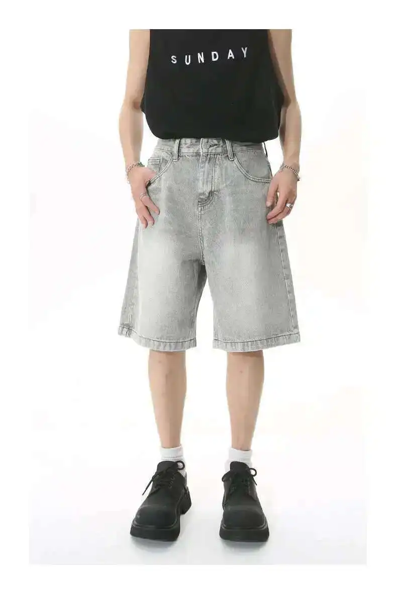 IEFB Summer Men's Casual Jeans Shorts Loose Mid High Waist Fashion Knee Lenght Denim Short Pants Vintage Male New Korean 9A8588