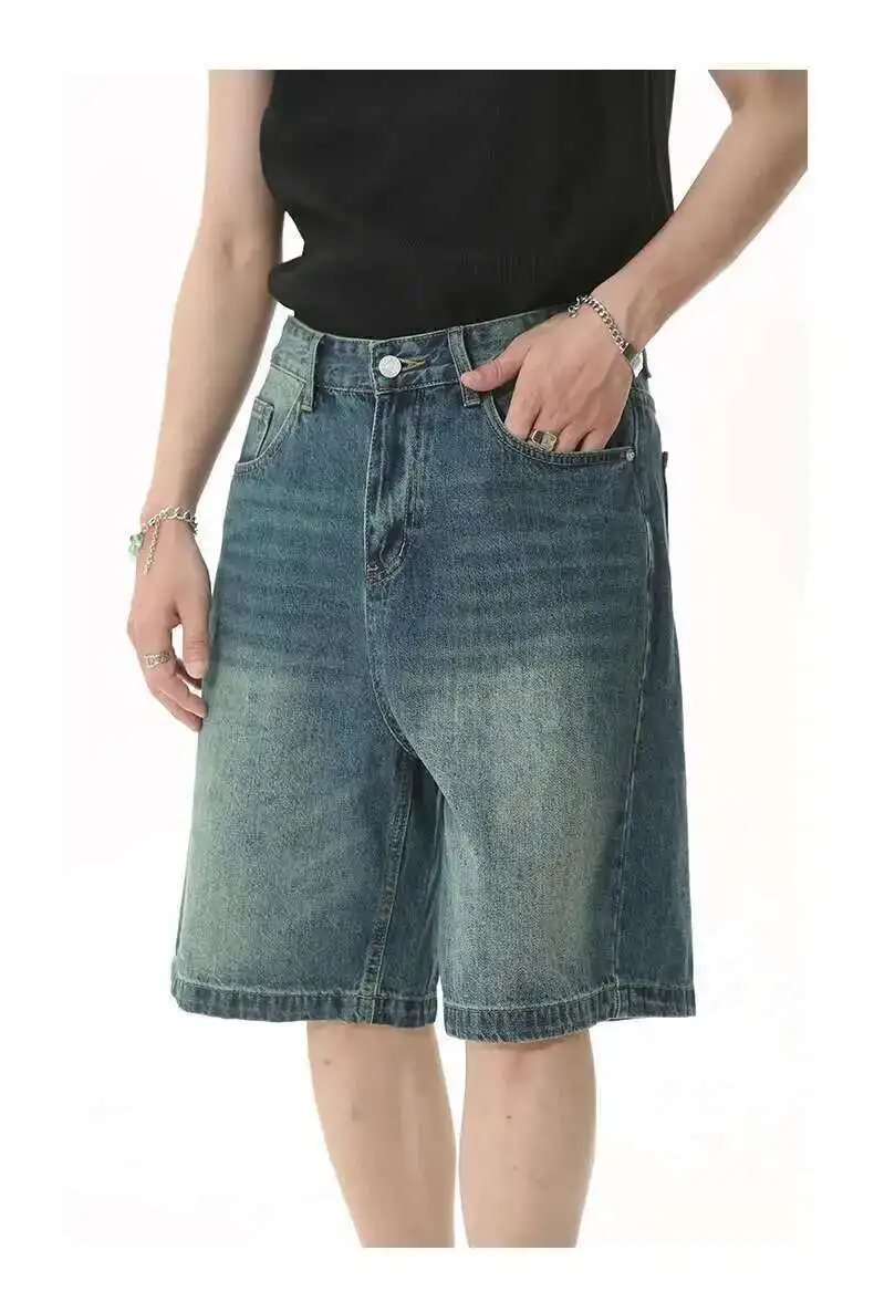 IEFB Summer Men's Casual Jeans Shorts Loose Mid High Waist Fashion Knee Lenght Denim Short Pants Vintage Male New Korean 9A8588