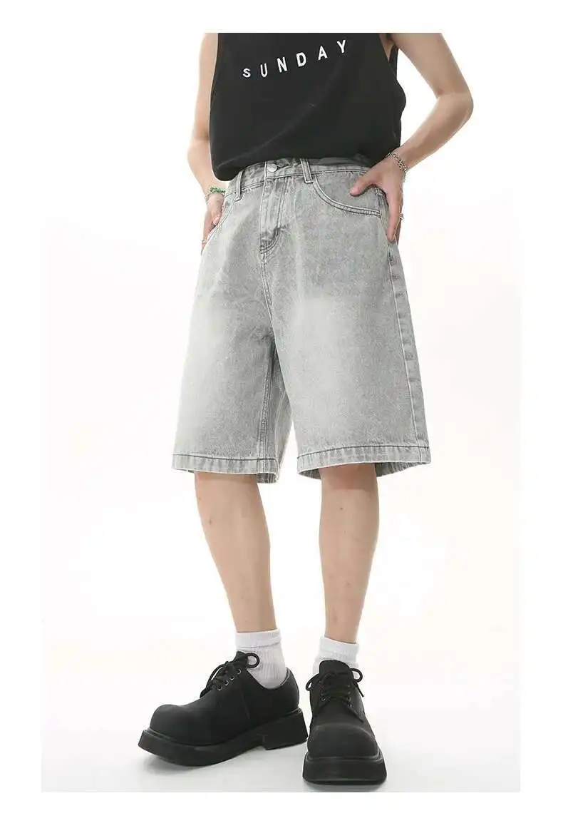 IEFB Summer Men's Casual Jeans Shorts Loose Mid High Waist Fashion Knee Lenght Denim Short Pants Vintage Male New Korean 9A8588
