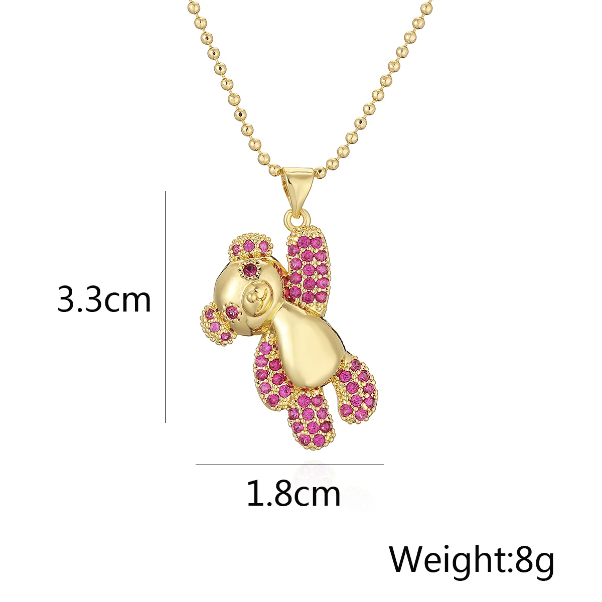 INS Design Happy Bear Pendant Necklaces For Womon,Vintage Cubic Zirconia Accessories, Stainless Steel Chain Jewelry