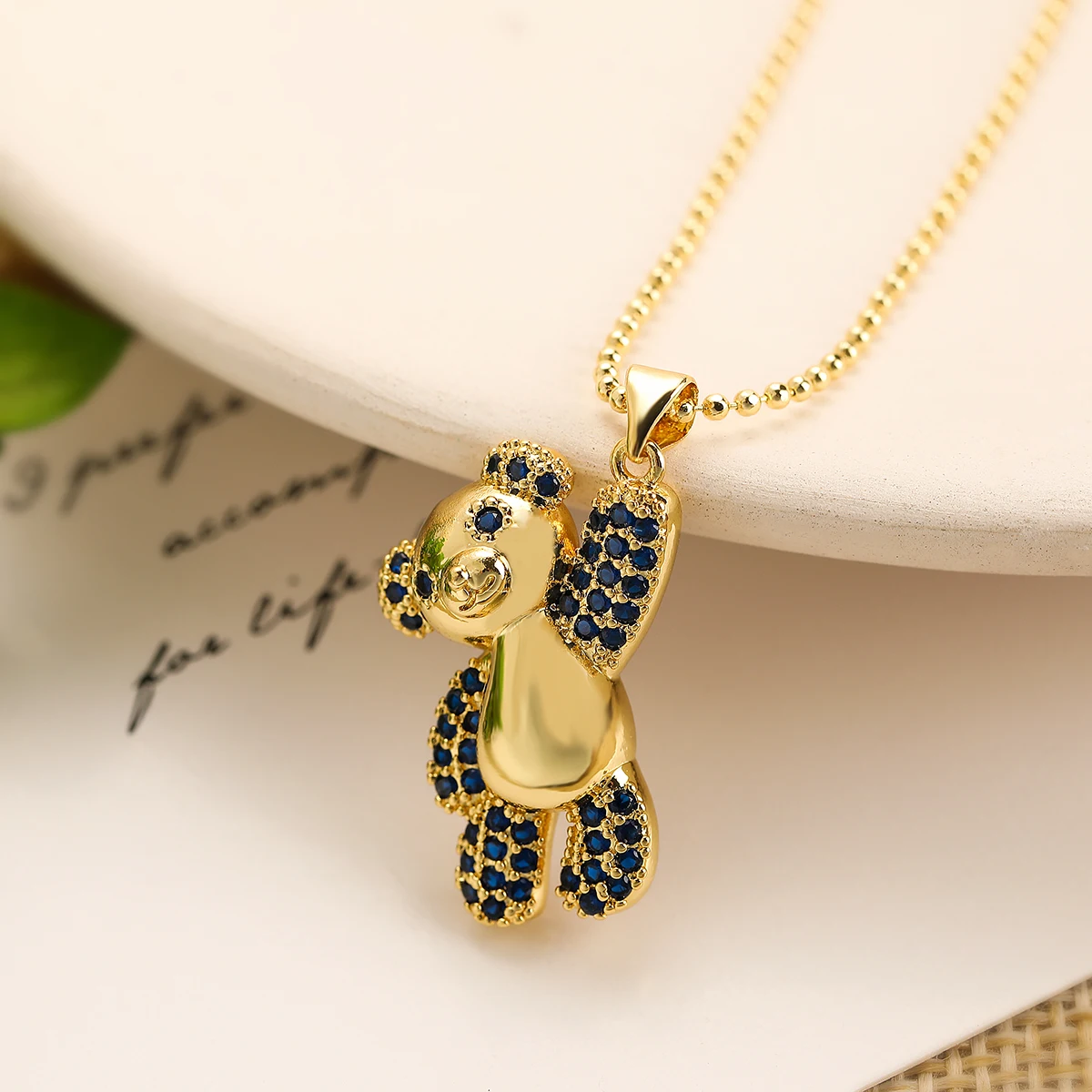 INS Design Happy Bear Pendant Necklaces For Womon,Vintage Cubic Zirconia Accessories, Stainless Steel Chain Jewelry