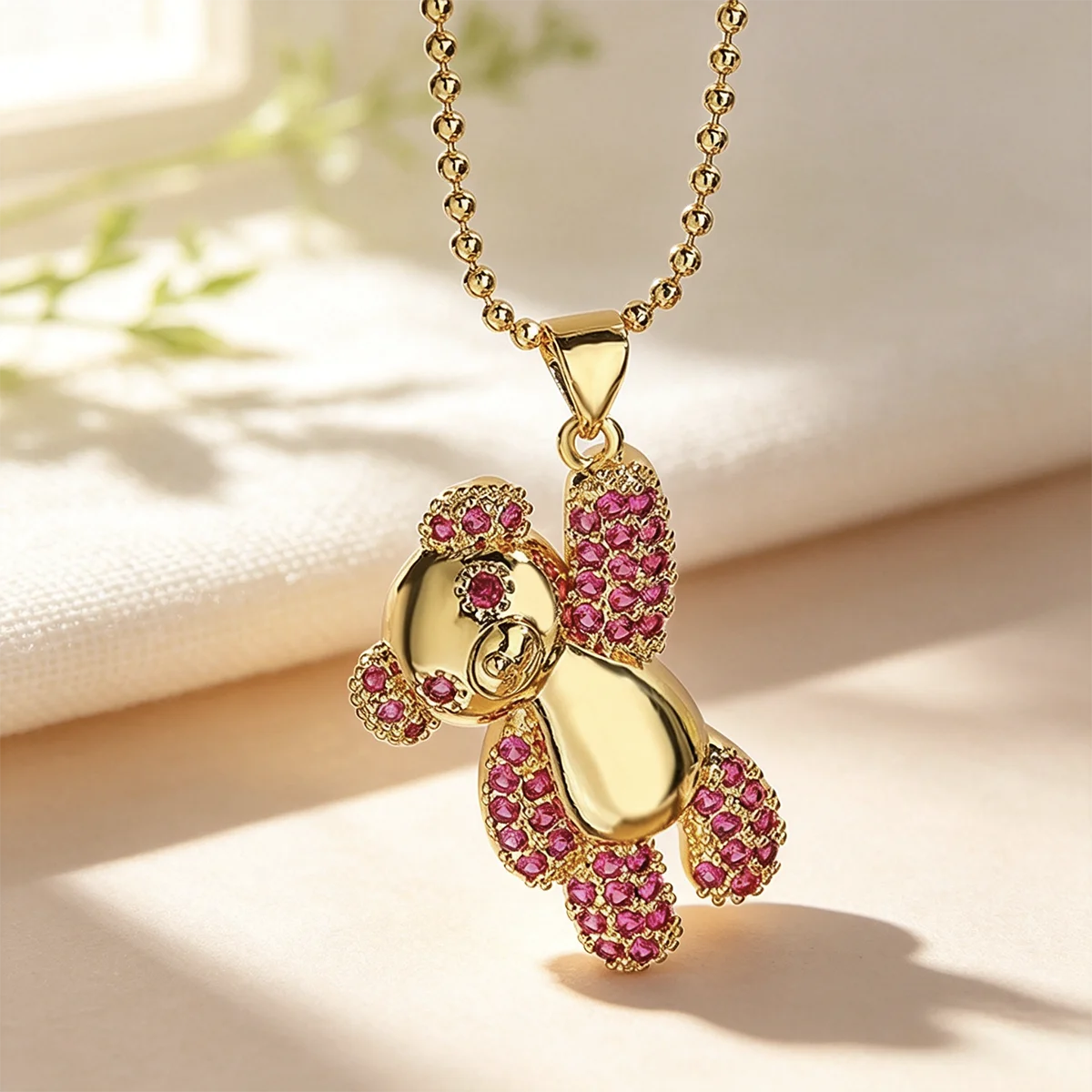 INS Design Happy Bear Pendant Necklaces For Womon,Vintage Cubic Zirconia Accessories, Stainless Steel Chain Jewelry