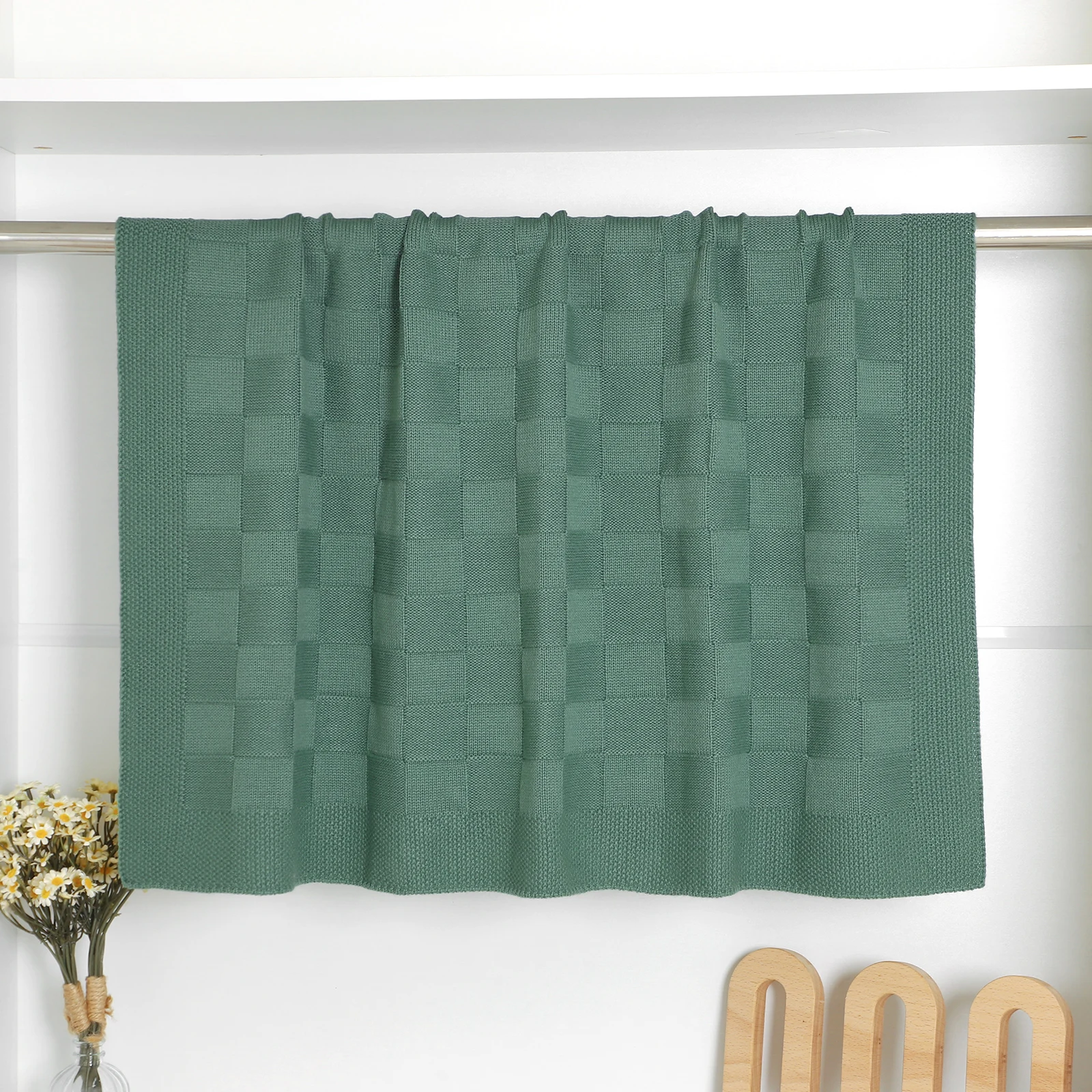 Knitted Baby Blanket Plaid 100*80cm Newborn Boys Girls Green Stroller Basket Nap Sleeping Covers Breathable Infant Receving Crib