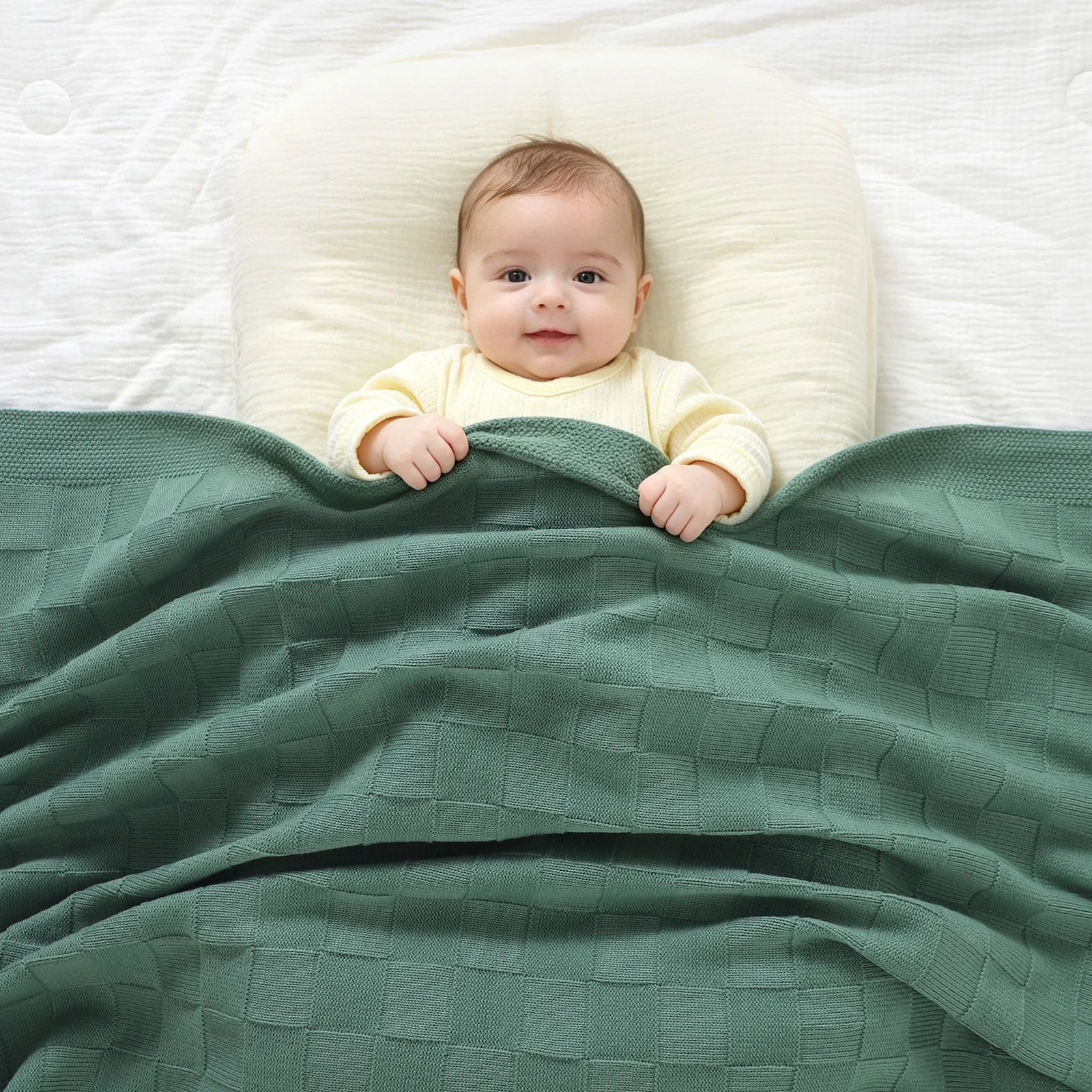 Knitted Baby Blanket Plaid 100*80cm Newborn Boys Girls Green Stroller Basket Nap Sleeping Covers Breathable Infant Receving Crib