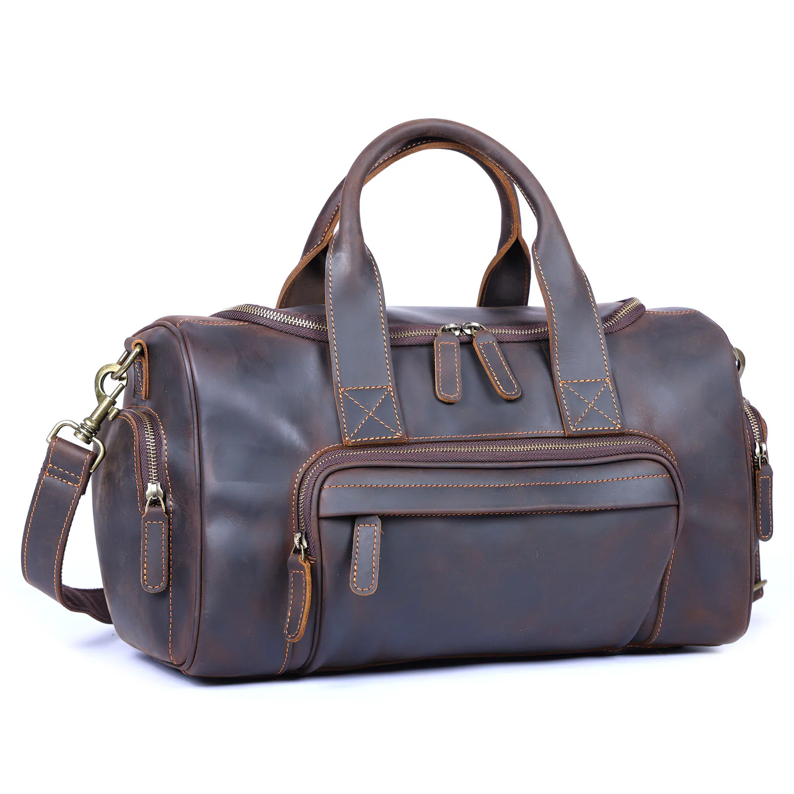 S.WORKER Vintage Genuine Leather Travel Bag Crazy Horse Cowhide Leather Duffel Bag Men's Weekender Bag Gym Bag Carry on Luggage