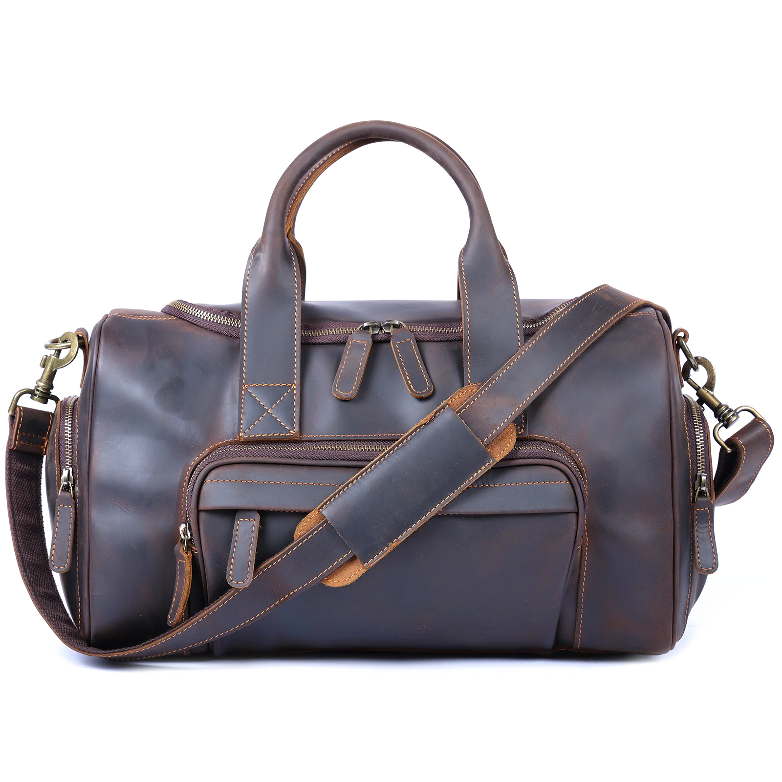 S.WORKER Vintage Genuine Leather Travel Bag Crazy Horse Cowhide Leather Duffel Bag Men's Weekender Bag Gym Bag Carry on Luggage
