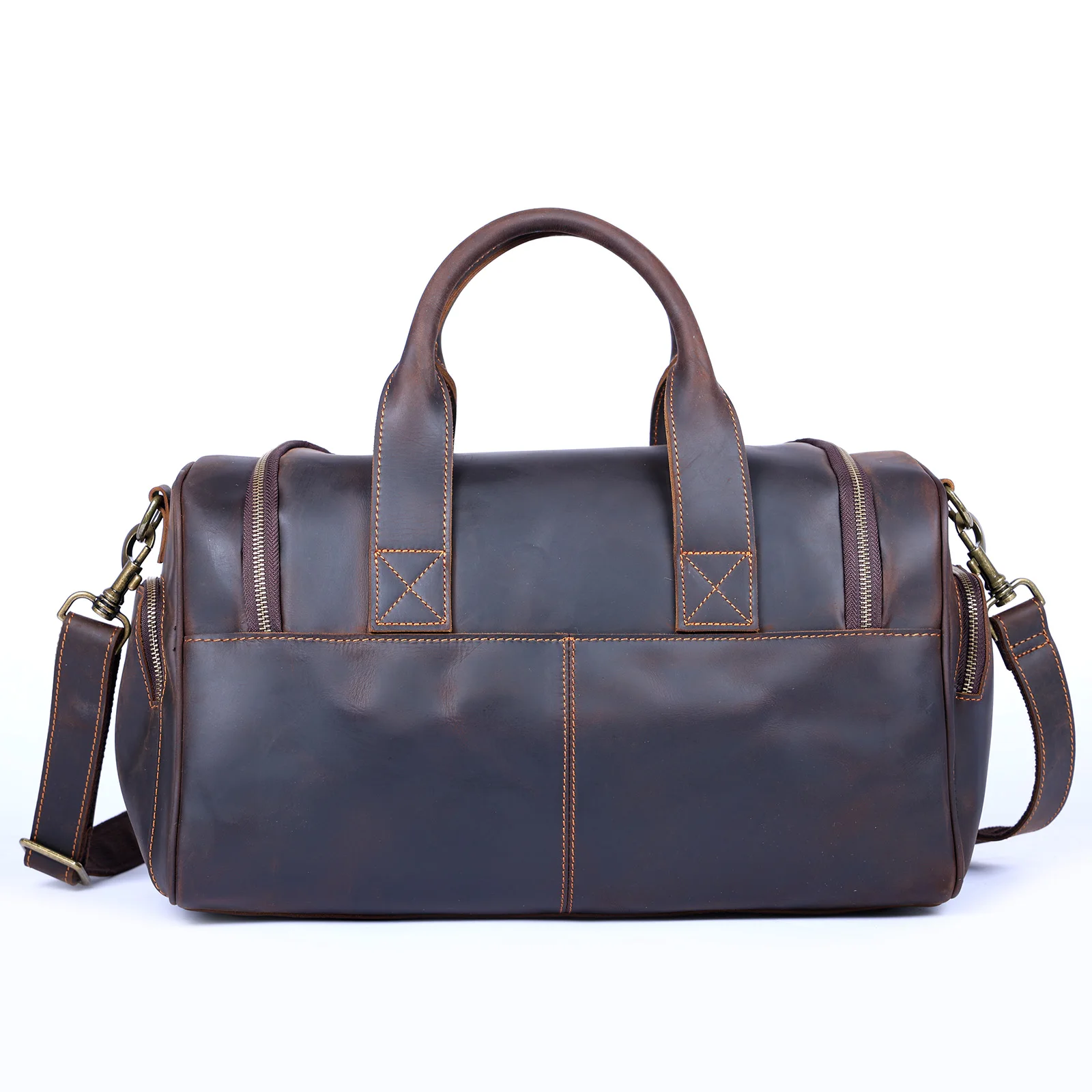 S.WORKER Vintage Genuine Leather Travel Bag Crazy Horse Cowhide Leather Duffel Bag Men's Weekender Bag Gym Bag Carry on Luggage