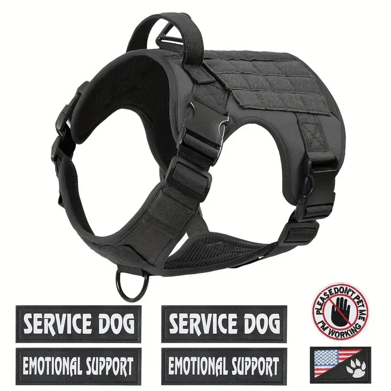 Tactical Dog Harness Adjustable Military Emotional Support Service Dog Vest With Handle & Molle For Medium Large Dogs Easy Contr