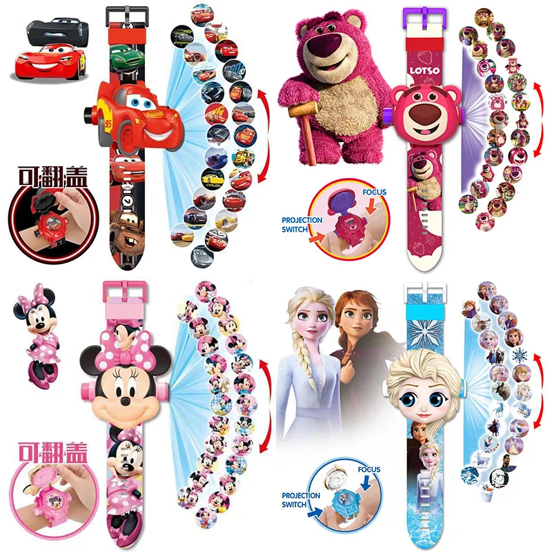 Cartoon Cars Story Elsa Losto 24 Pictures DSN Cartoon Projection Electronic Watch Lightning Mcqueen Snow White Gift